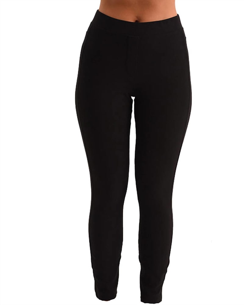 Front of a model wearing a size XXL High Rise Jegging In Black in Black by french kyss. | dia_product_style_image_id:354440